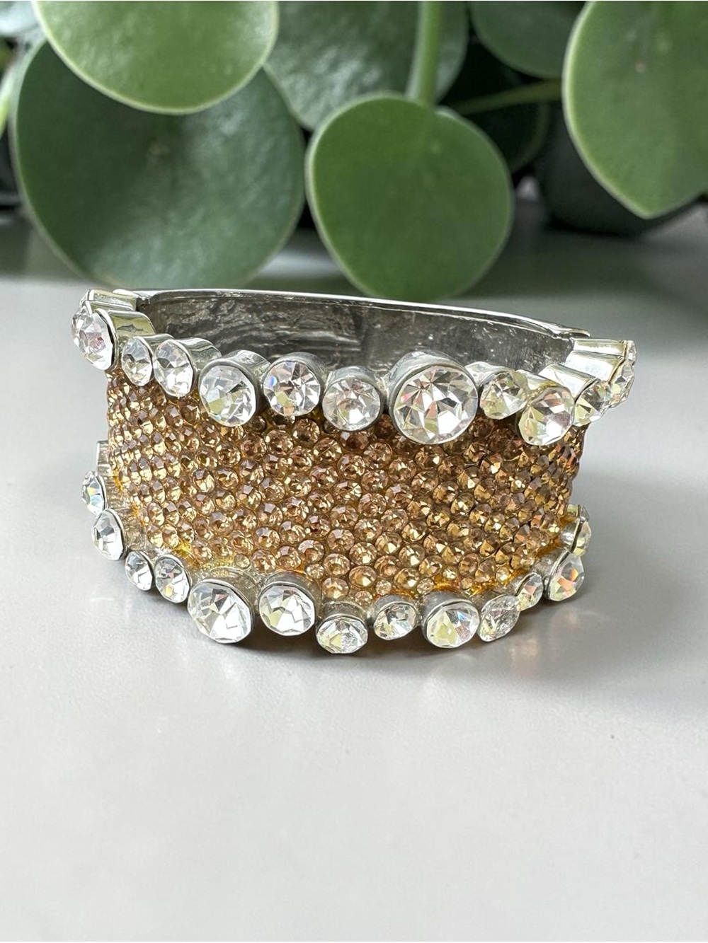 Rhinestone Crystal Wide-Band Cuff Bracelet